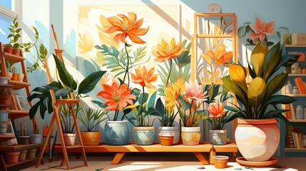 An Abundance of Flowers and Plants in a Sunlit Room