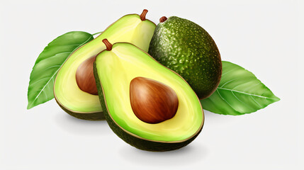  hass avocado fruits with leaves isolated