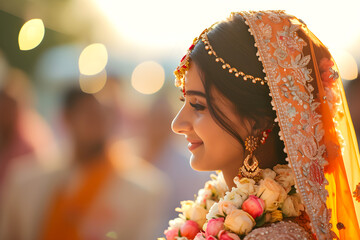 Beautiful indian bride in traditional indian wedding dress. - obrazy, fototapety, plakaty