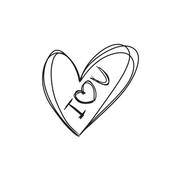 recommend clip art: Beautiful heart with I love you in black isolated on white background. Hand drawn vector sketch illustration in doodle vintage engraved outline, line art style. Happy Saint Valentine's day, feeling.