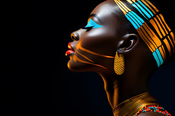 Portrait of Beautiful glamour African woman with colorful make up body art