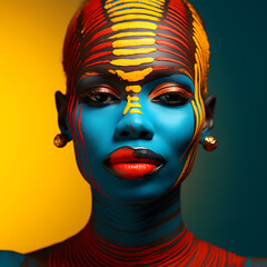 Portrait of Beautiful glamour African woman with colorful make up body art