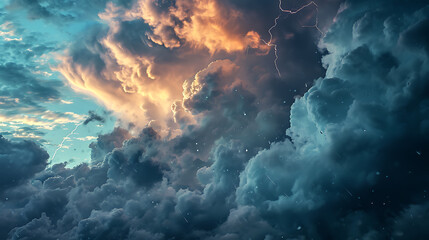 A Majestic Symphony of Nature: Dynamic Weather Unleashed with Dark Clouds, Lightning, and Rain