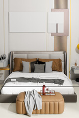 Luxury bedroom interior with double bed standing . 3d rendering