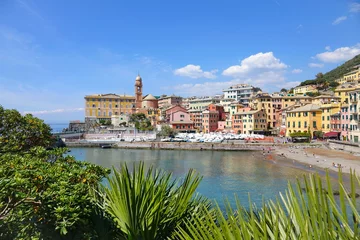 Fotobehang The colorful italian riviera landscape of Porticciolo dock and pier in Genova Nervi © Mike Dot