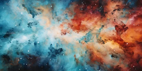 Fotobehang Blue and orange space nebula with stars © duyina1990