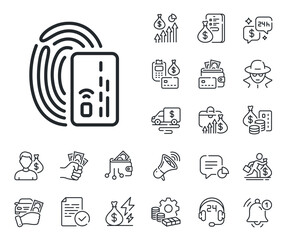 Bank money payment sign. Cash money, loan and mortgage outline icons. Credit card line icon. Fingerprint pay symbol. Card line sign. Credit card, crypto wallet icon. Inflation, job salary. Vector