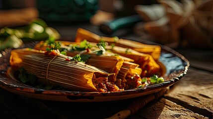 Authentic mexican tamales on a plate.