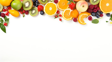 Pure Serenity: Blank White Page with Photogenic Fruits in Portrait - studio photography, space for text.