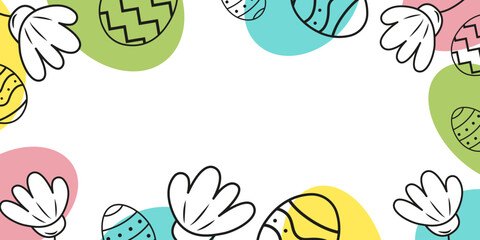 Easter Background with Colorful Eggs and Bunny Paws