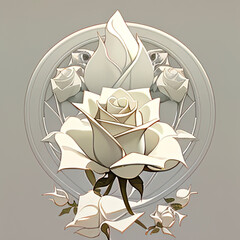 image of a white rose flower on a gray background, AI generation