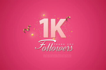 1000 followers card light Pink 1K celebration on Pink background, Thank you followers, 1K online Social media achievement poster, 