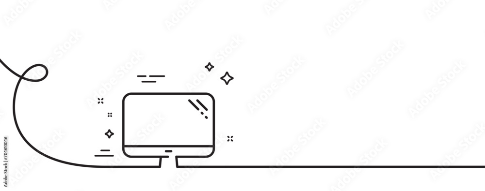 Poster computer line icon. continuous one line with curl. pc component sign. monitor symbol. computer singl