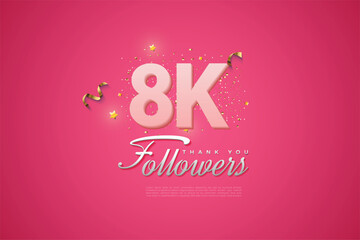 8000 followers card light Pink 8K celebration on Pink background, Thank you followers, 8K online Social media achievement poster,