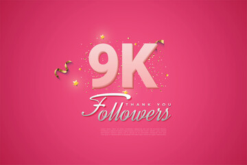 9000 followers card light Pink 9K celebration on Pink background, Thank you followers, 9K online Social media achievement poster, 