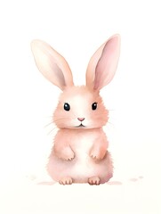Obraz premium Watercolor Drawing of a blush Bunny on a white Background. Easter Card Template with Copy Space