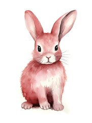 Obraz premium Watercolor Drawing of a burgundy Bunny on a white Background. Easter Card Template with Copy Space