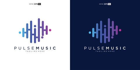 Pulse music player logo element. Logo template electronic music, equalizer, store, audio wave logo design concept.