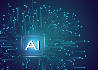 AI Learning and Artificial Intelligence Concept. Central Computer Processors CPU concept. 3d rendering, conceptual image. Business, modern technology, internet and networking concept
