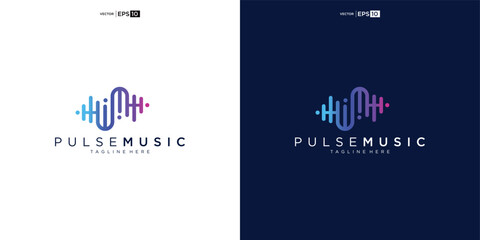 Pulse music player logo element. Logo template electronic music, equalizer, store, audio wave logo design concept.
