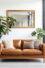 Naklejka premium brown leather sofa in a modern living room