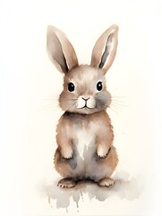 Fototapeta premium Watercolor Drawing of a dark brown Bunny on a white Background. Easter Card Template with Copy Space