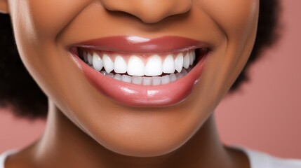 A fresh-faced woman exhibits an impeccable, wide smile, emphasizing excellent white teeth—an image that sells the essence of dental health