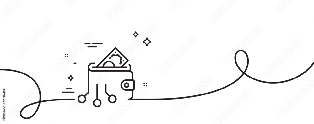 Poster digital wallet line icon. continuous one line with curl. crypto money sign. finance invest symbol. d