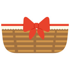 dark brown basket with red bow and ribbon illustration 