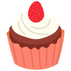 chocolate cupcake with whip cream and strawberry on top