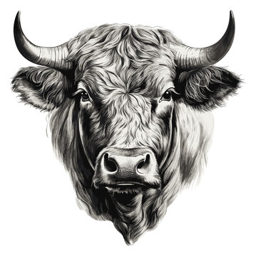 Cow head sketch. Bull heads engraving, livestock agriculture cattle food isolated face ink vector hand drawing