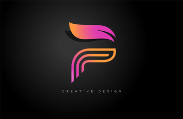 Purple orange P letter Logo Design Icon. Creative s letter with leaf and monogram lines