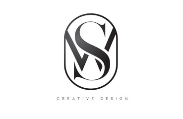 Black Color WS SW Letter logo Icon Design with Rounded Shape and Intricate letter cut Serif Font Vector