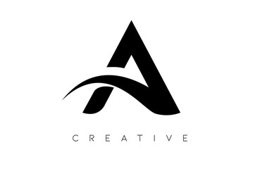 Black color Letter A a Initial Logo Icon design with Swoosh and creative modern look Vector