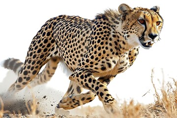 Cheetah in front of a white background running

