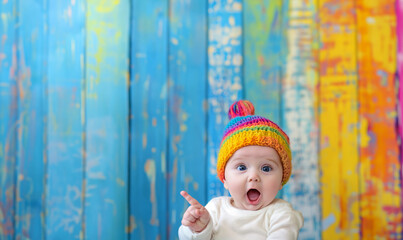 Artistic Discovery: Baby with Colorful Backdrop - Perfect for Creative Workshops and Art Classes Advertising