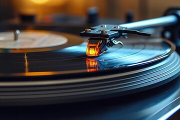Classic vinyl record on a turntable Mid-spin