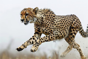 Cheetah jumping against white background - Stock


