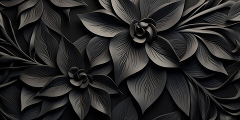 background,textured large black flowers with 3d elements,banner base,floral texture
