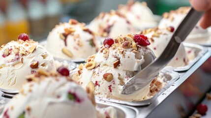 Ice cream with nuts and fruits production