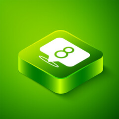 Isometric 8 March icon isolated on green background. International Happy Women Day. Green square button. Vector