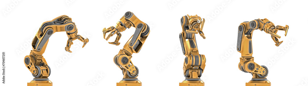 Fototapete robotic arm or yellow mechanical hand computing different movements. industrial robot manipulator. f