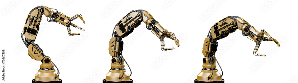 Fototapete robotic arm or yellow mechanical hand computing different movements. industrial robot manipulator. f
