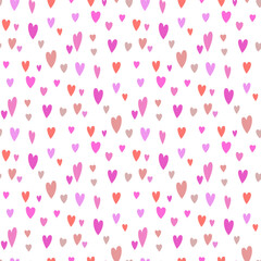 Small multi-colored hearts isolated on a white background. Cute seamless pattern. Vector simple flat graphic illustration. Texture.