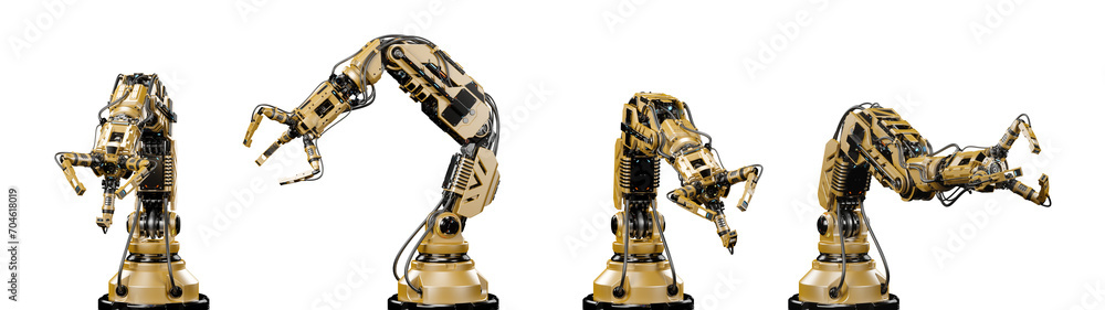 Fototapete robotic arm or yellow mechanical hand computing different movements. industrial robot manipulator. f