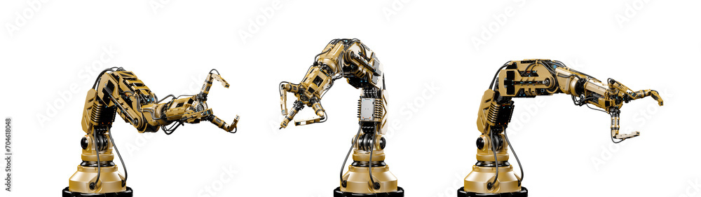 Fototapete robotic arm or yellow mechanical hand computing different movements. industrial robot manipulator. f