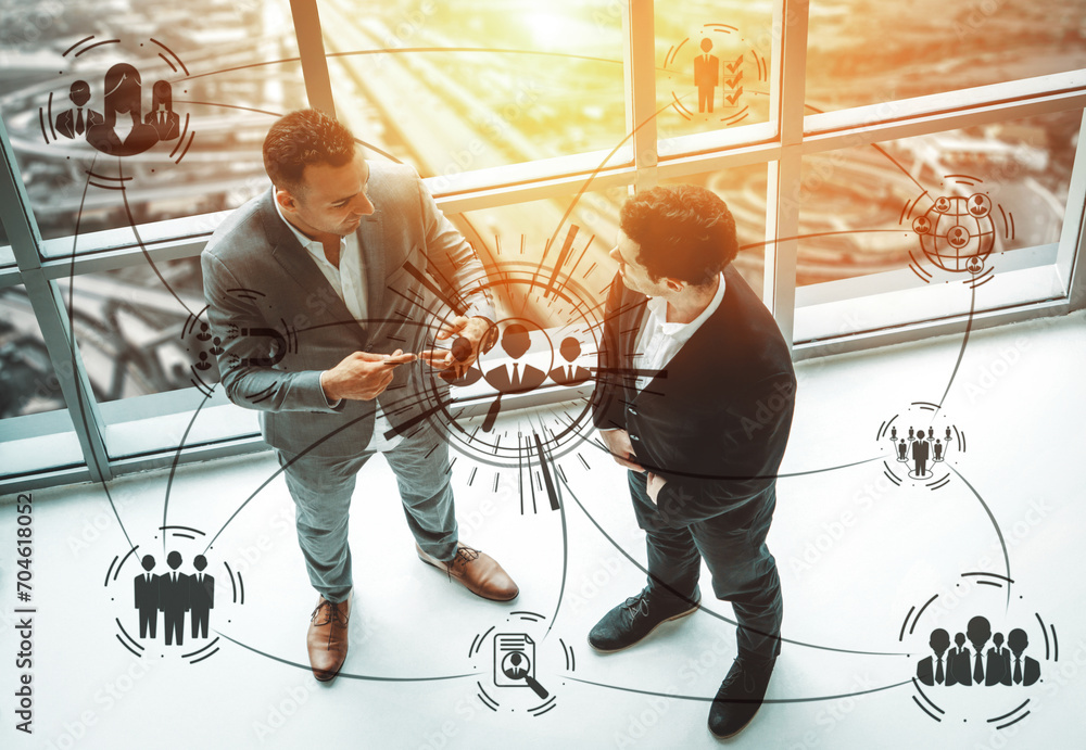 Poster human resources recruitment and people networking concept. modern graphic interface showing professi