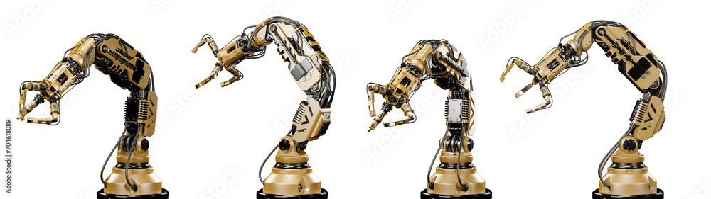 Fototapete robotic arm or yellow mechanical hand computing different movements. industrial robot manipulator. f