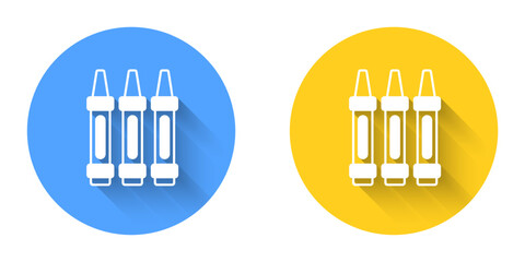 White Wax crayons for drawing icon isolated with long shadow background. Circle button. Vector