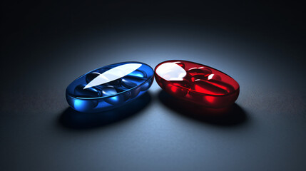  red pill and blue pill. right choice concept